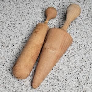 2 VTG MCM Wooden Pestle Cone & Bat Food Mill Masher Canning Primitive Hand Tool